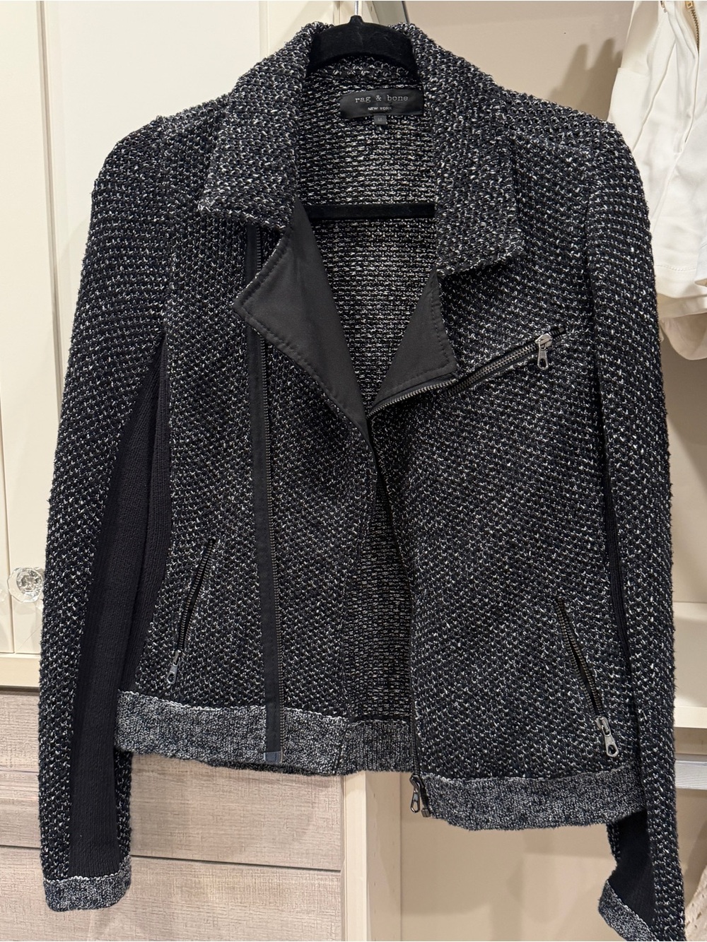 rag & bone Black & Gray Tweed Bomber Jacket - Picture 1 of 4